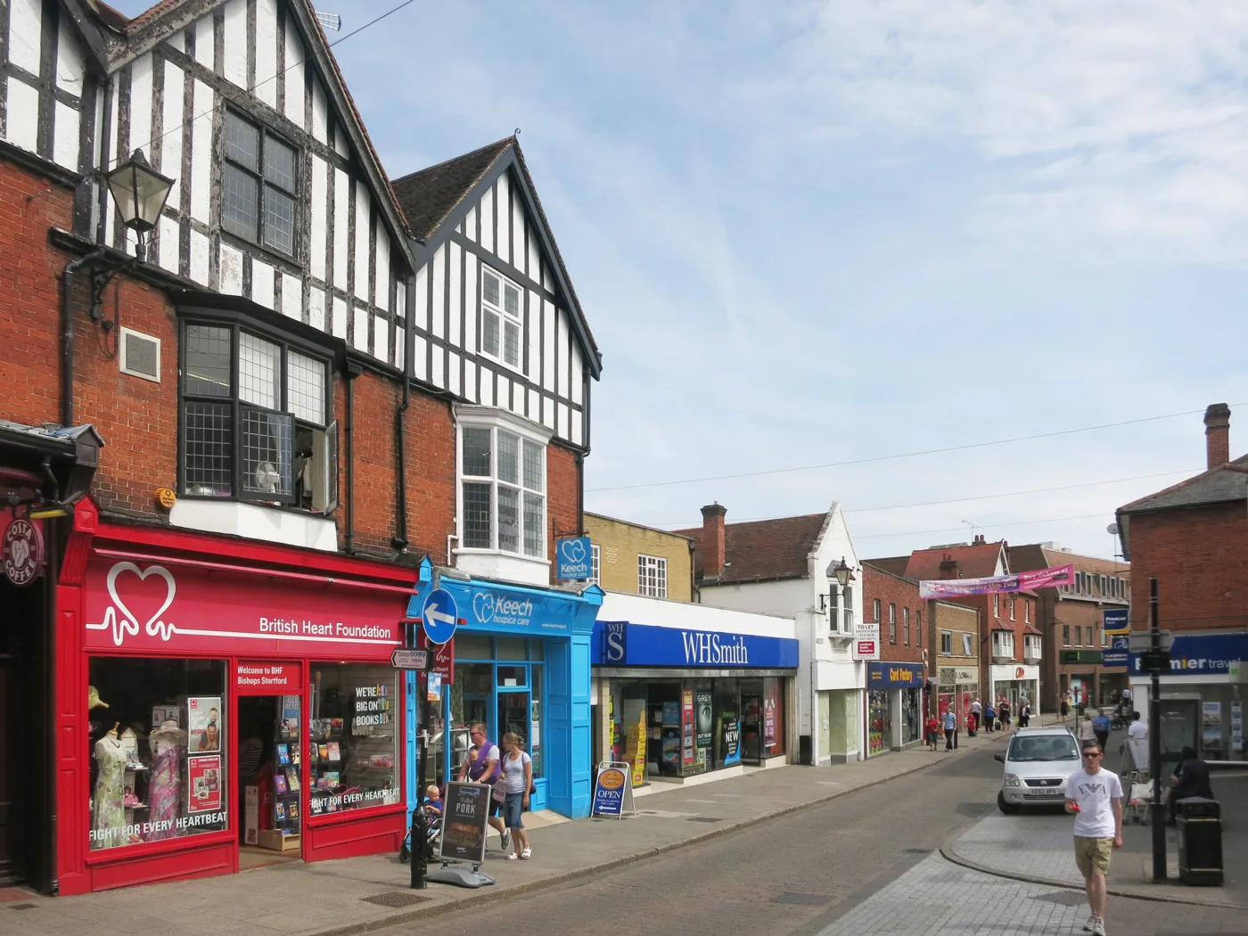 South Street in Bishop's Stortford town centre. Jackson Square, Basbow Lane and Link Road car parks all serve these shops, at three different tariffs